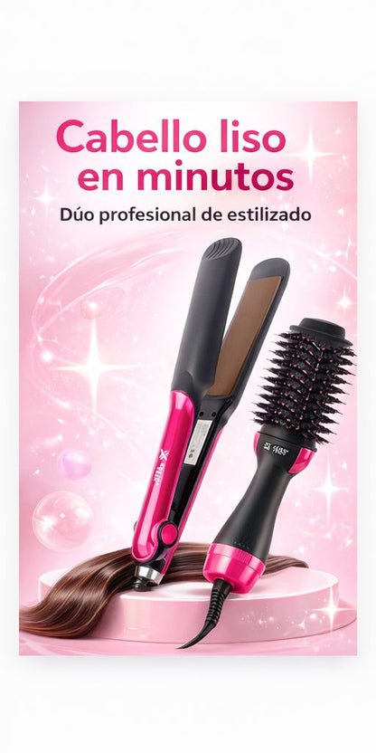 Dúo Profesional de Alisado – Plancha + Cepillo Secador
